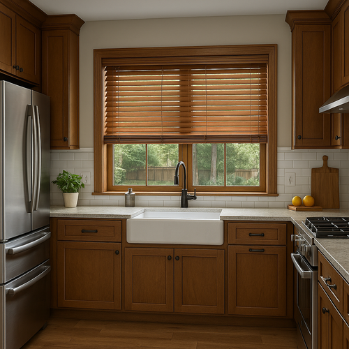 Faux blinds in a kitchen
