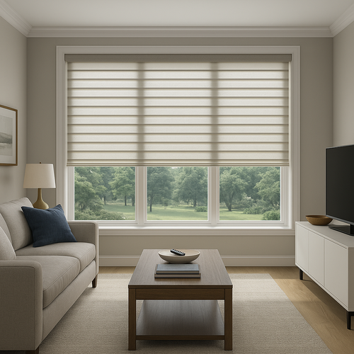 motorized shades in a nice living room 